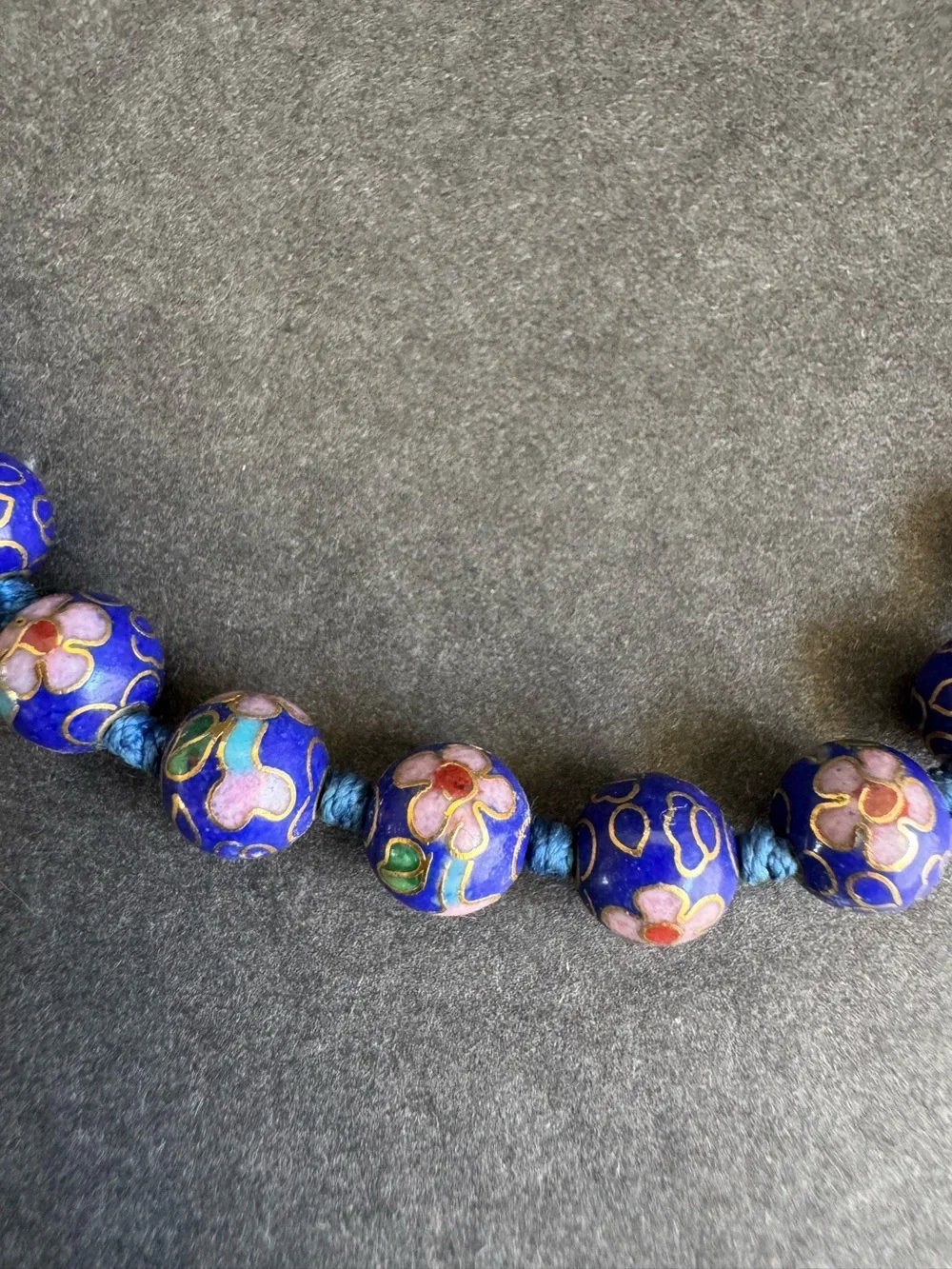 Vintage Cloisonné Necklace Cobalt Blue Beaded Chinese Export 10K Gold Plated 19